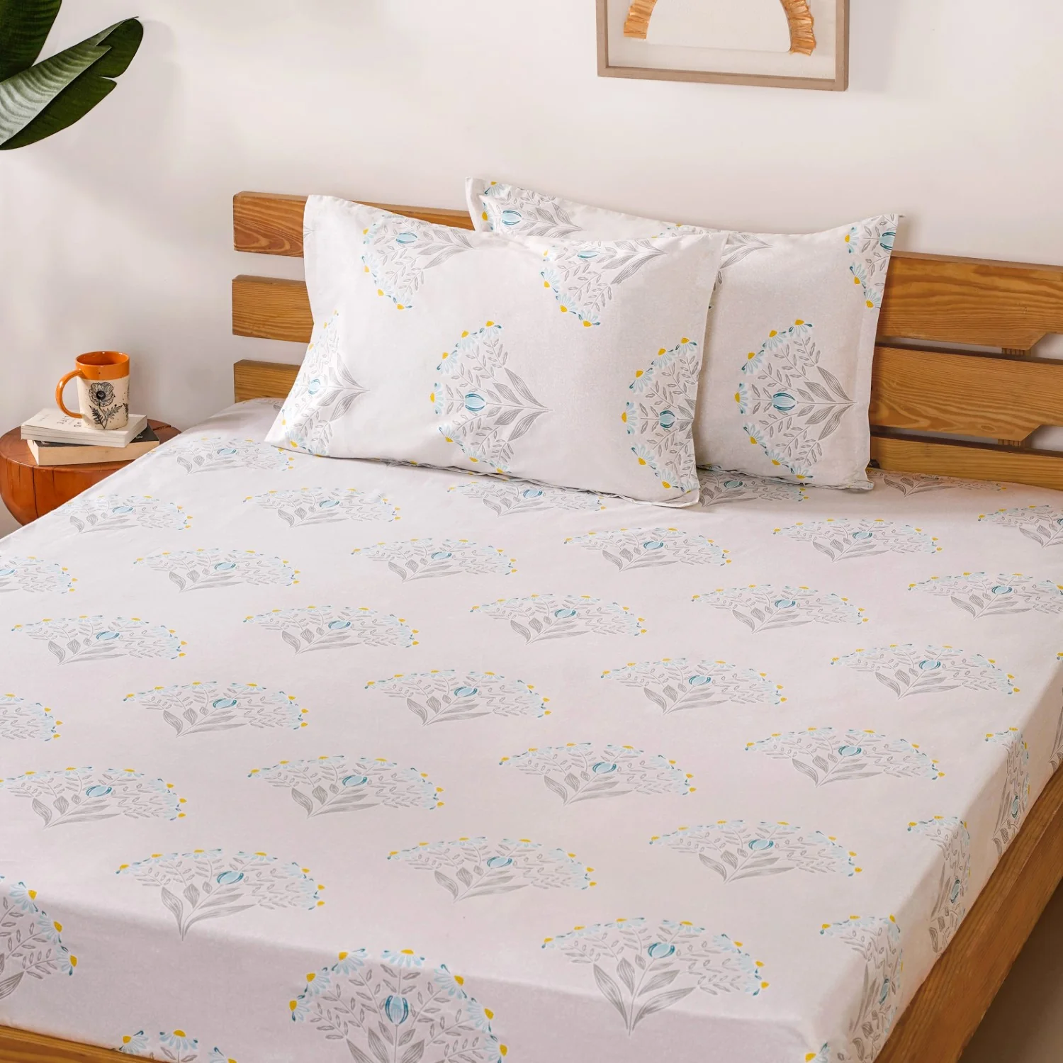 Pure Cotton Daisy Bedsheet Set 180 TC Ultra Soft King Size 275x275 cm - Image 7