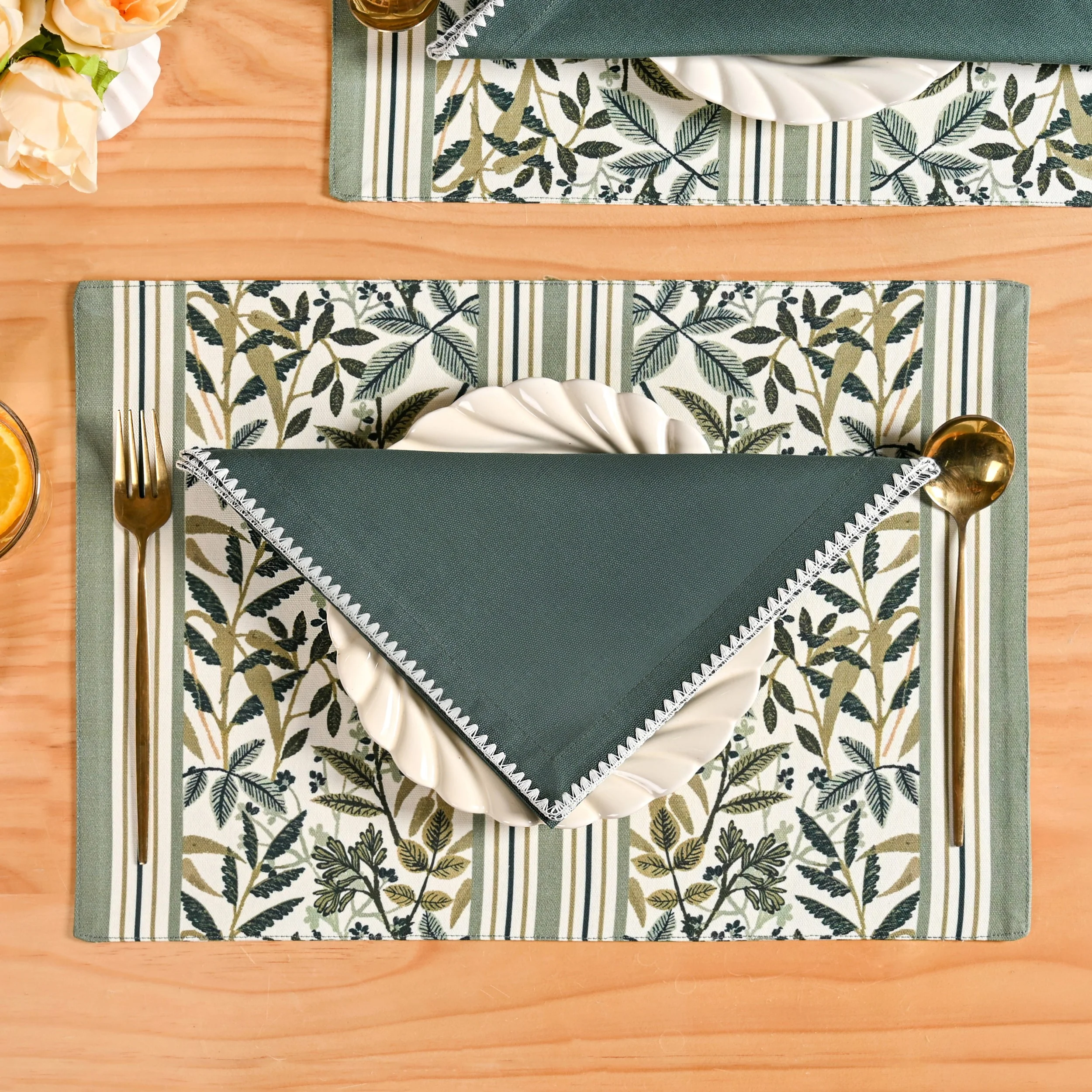 Pure Cotton Sacramento Green Table Napkin Set Of 6 - Image 2