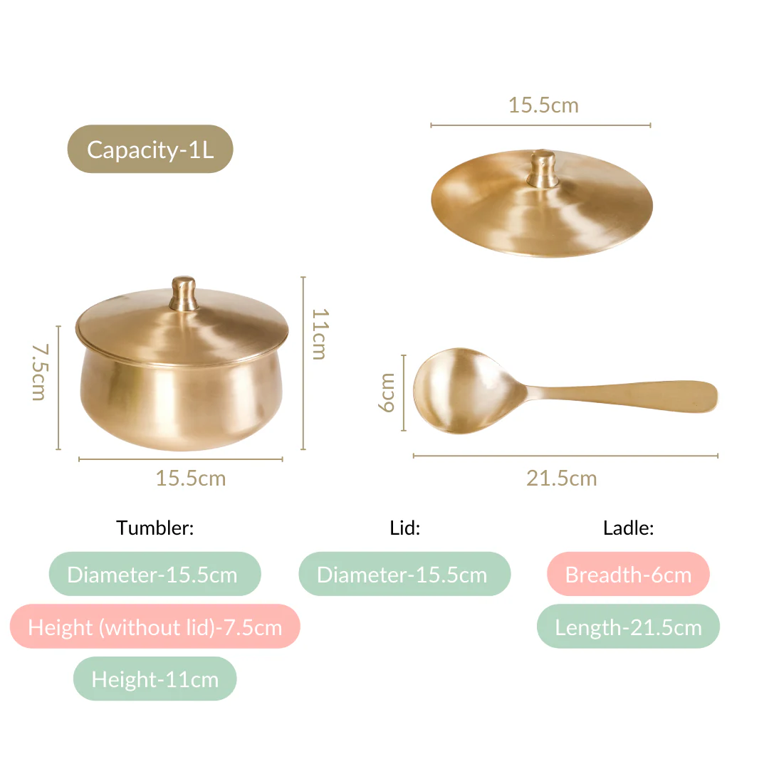 Pure Kansa Serving Bowl With Lid And Ladle Medium 1000ml - Image 4