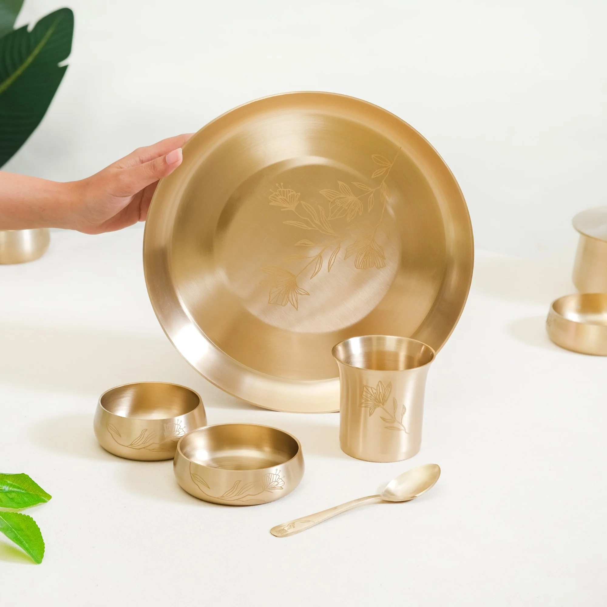 Pure Kansa Single Person Dinner Set Of 5 With Gift Box - Image 3