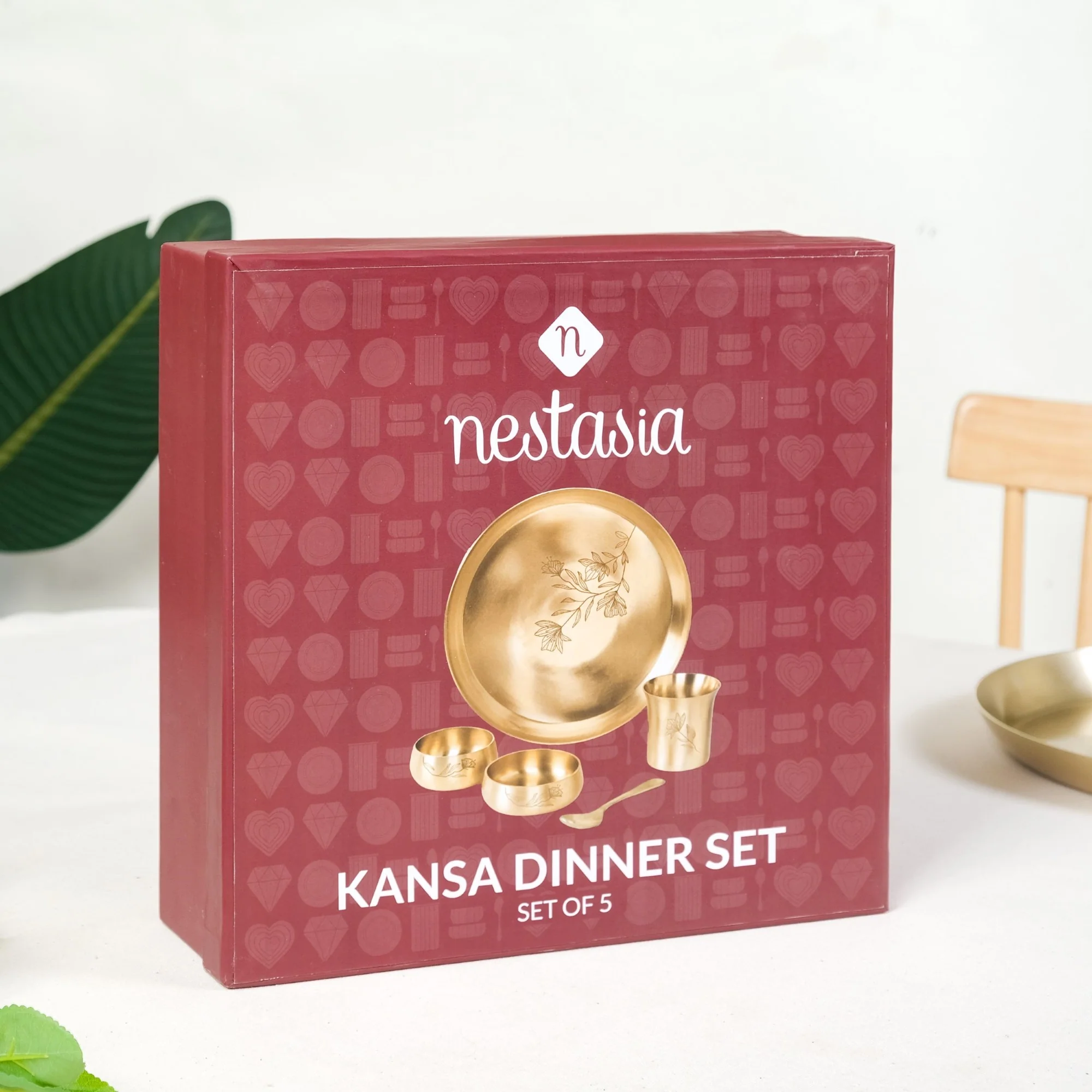 Pure Kansa Single Person Dinner Set Of 5 With Gift Box - Image 5