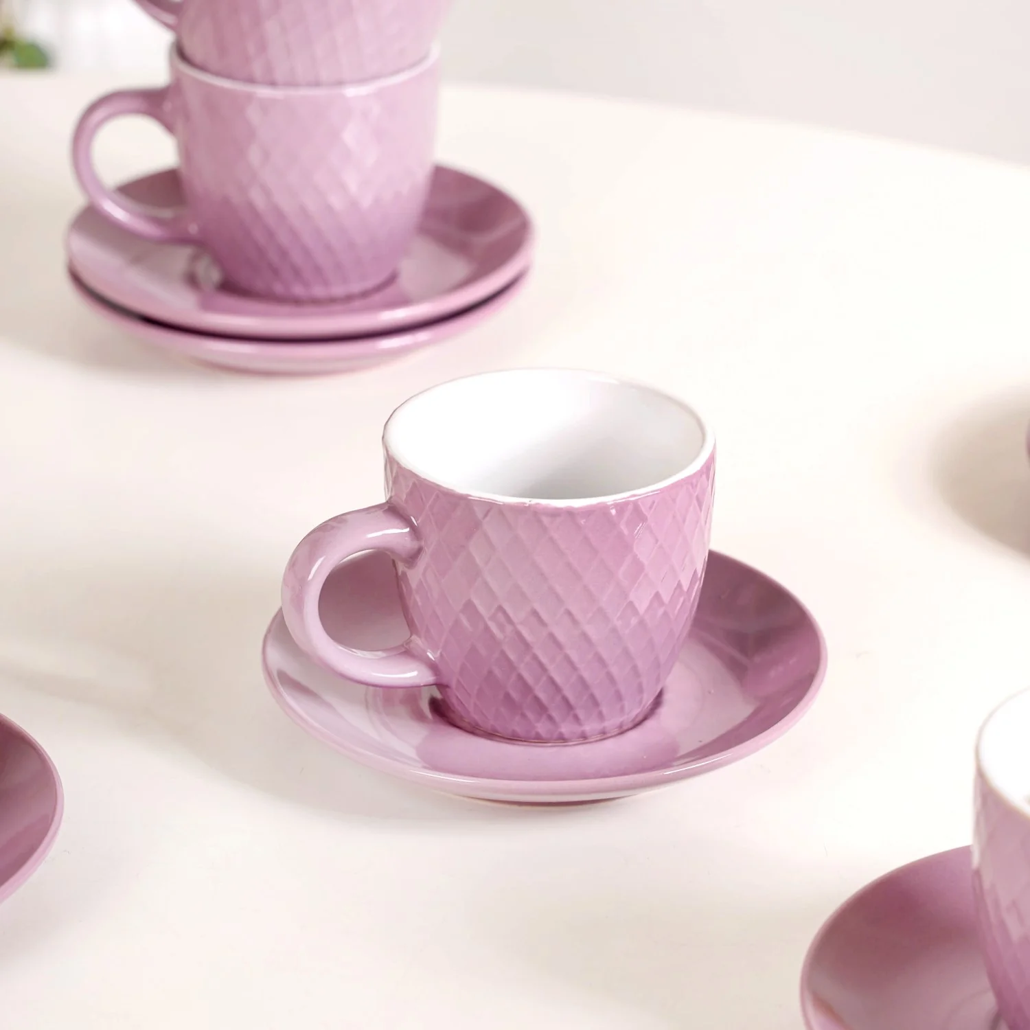Purple Ceramic Tara Tea Cup Set Of 6 With Saucer 225ml - Image 6