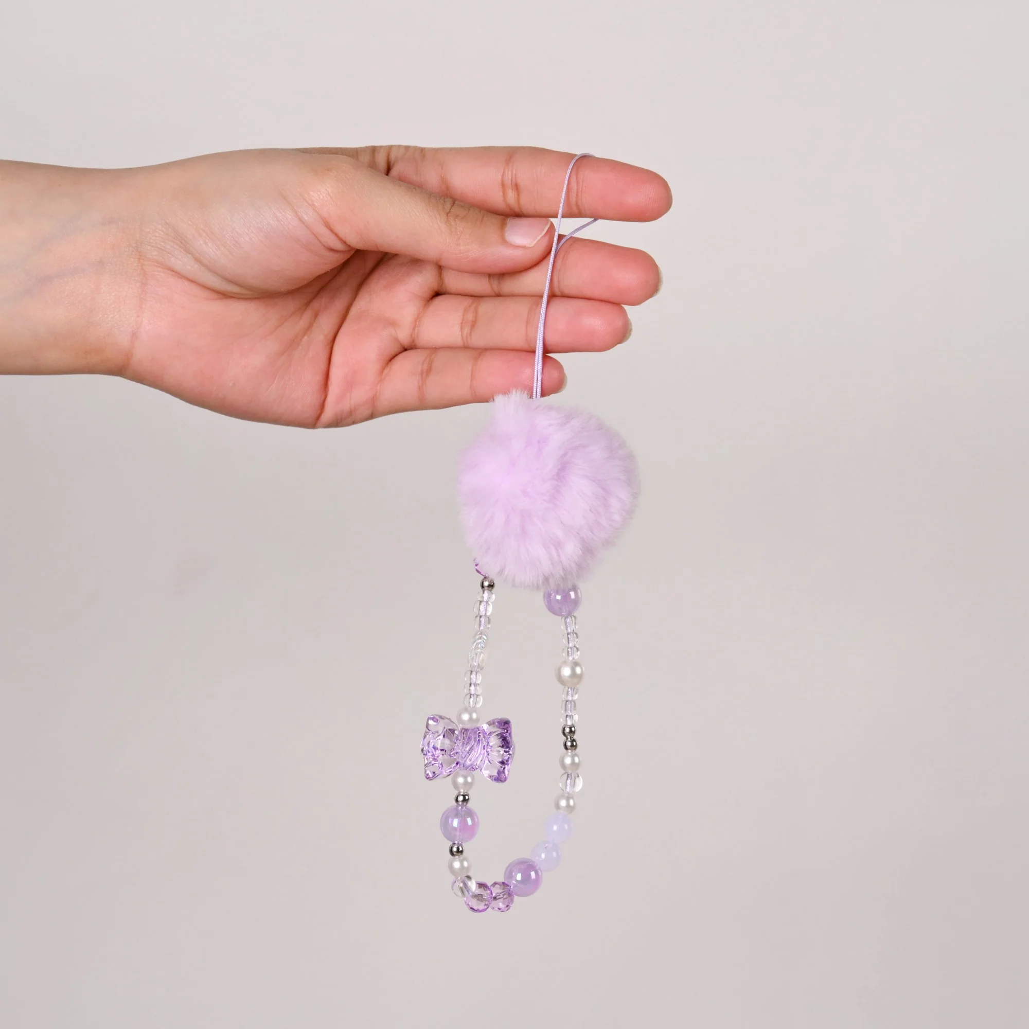 Purple Puff Pom Pom Phone Charm Strap - Image 2