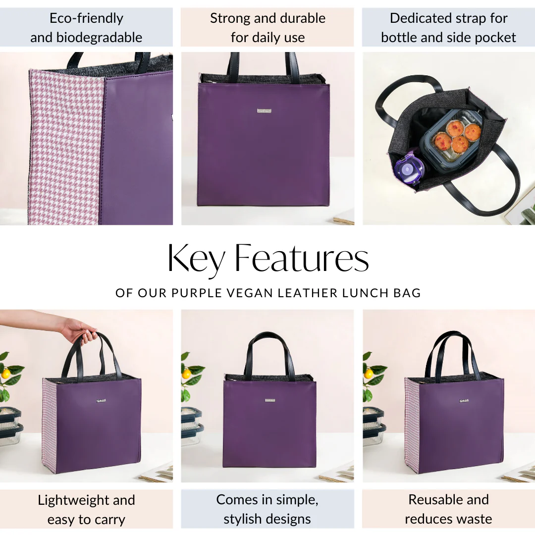 Purple Vegan Leather Lunch Bag - Image 5