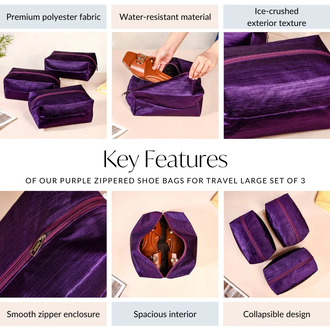 Purple Zippered Shoe Bags For Travel Large Set Of 3 - Image 5