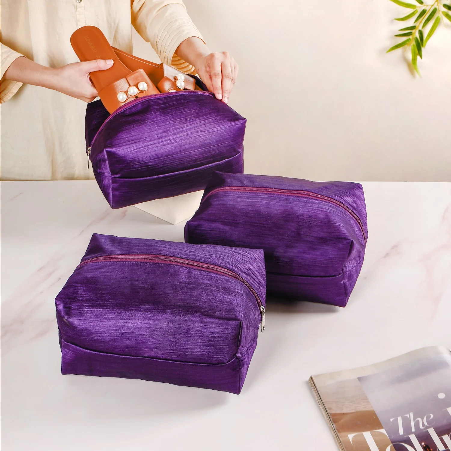 Purple Zippered Travel Shoe Bags Small Set Of 3 - Image 2
