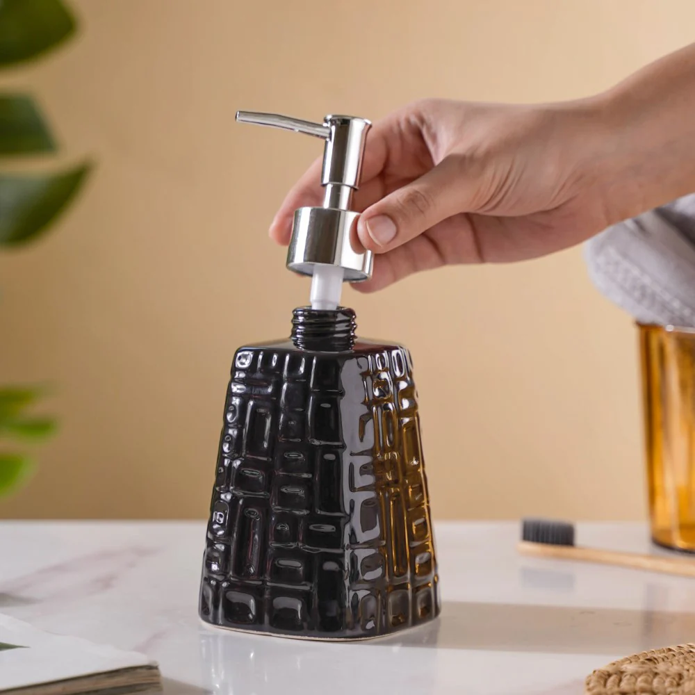 Pyramid Textured Ceramic Dispenser Black 7 Inch - Image 4