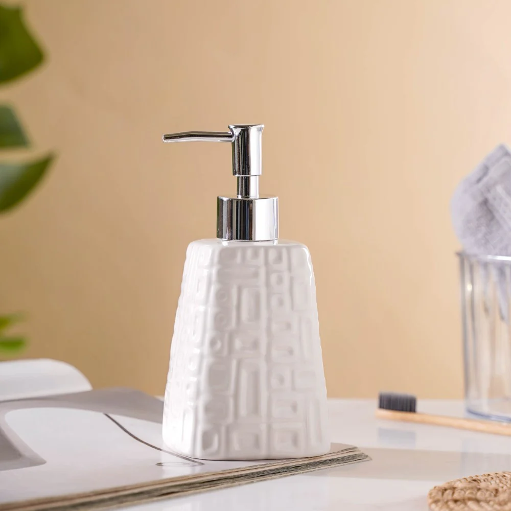 Pyramid Textured Ceramic Dispenser White 7 Inch - Image 8