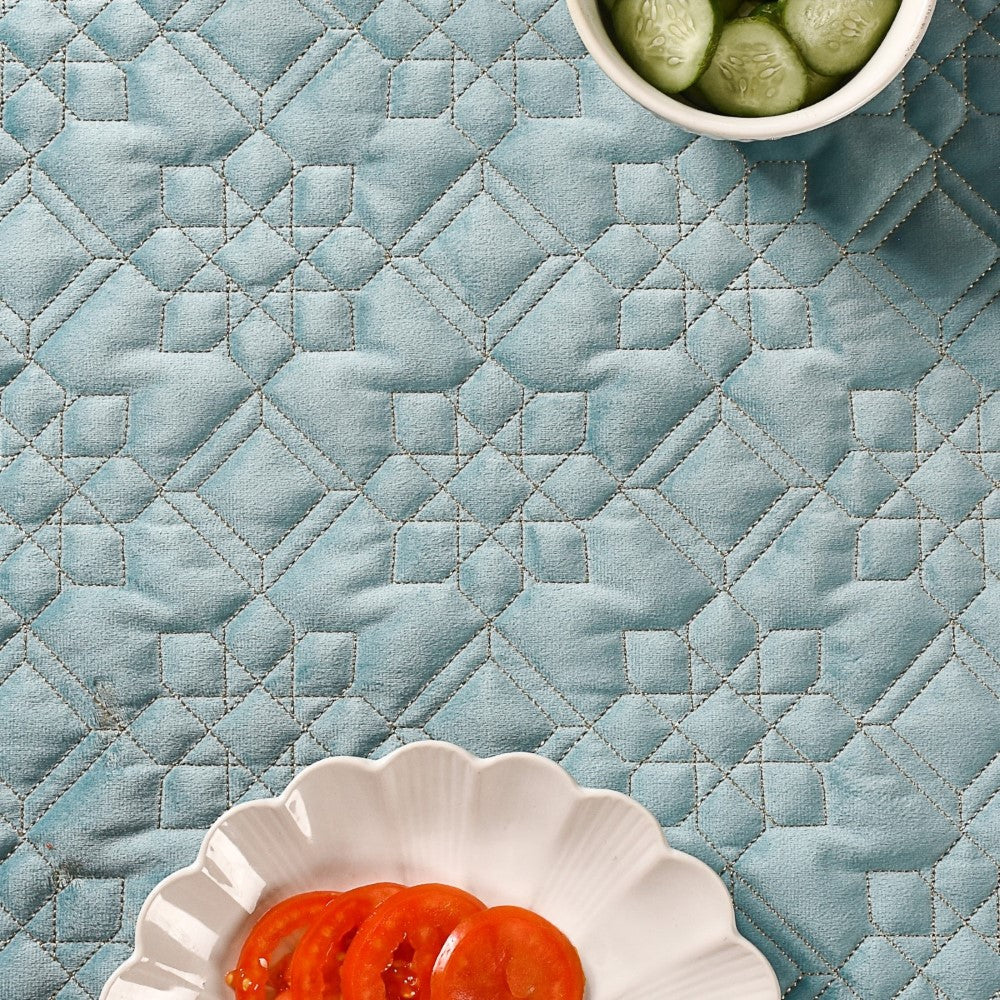 Quilted Aqua Blue Table Cover With Silver Threadwork - Image 7