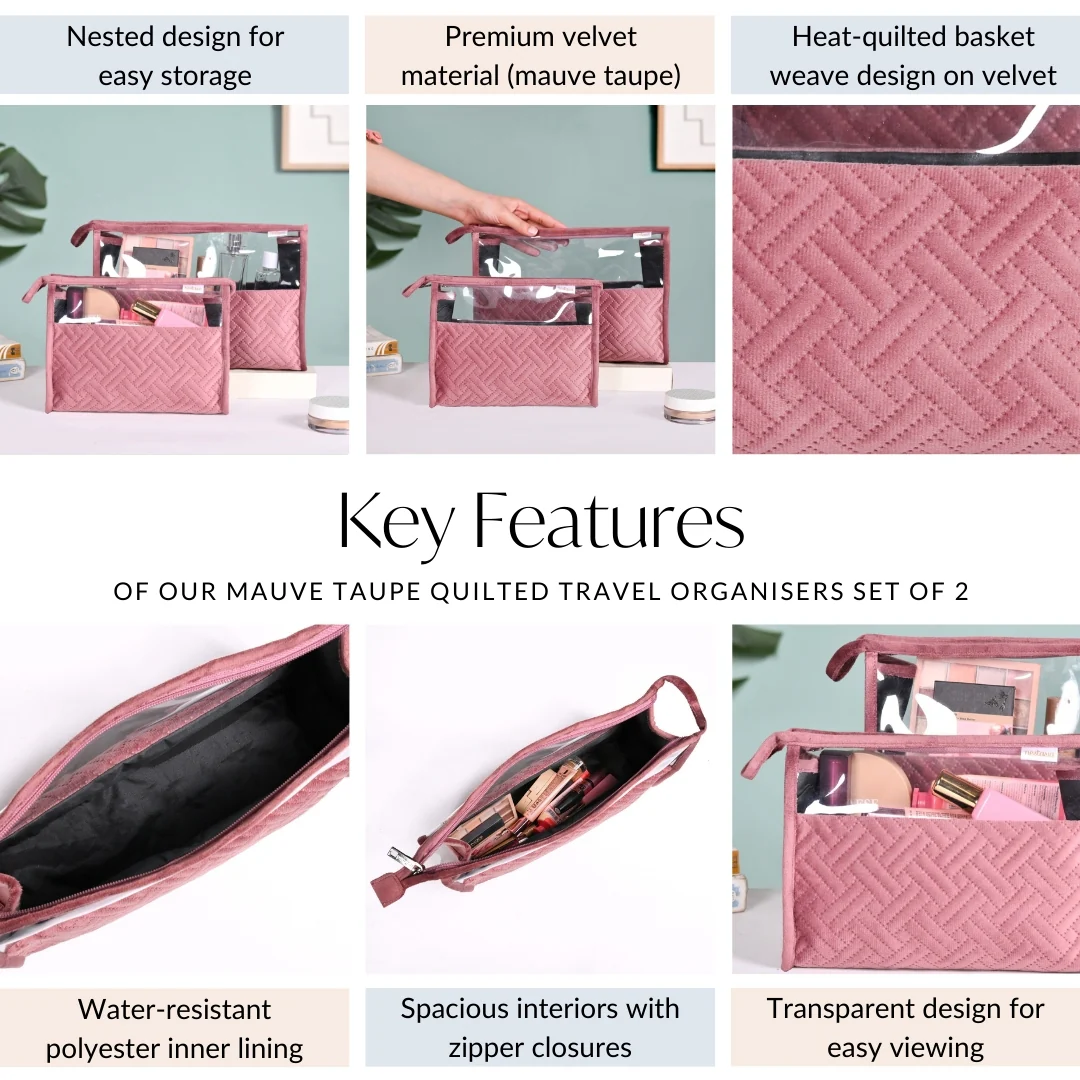 Quilted Travel Organisers Set Of 2 Old Rose Pink - Image 4