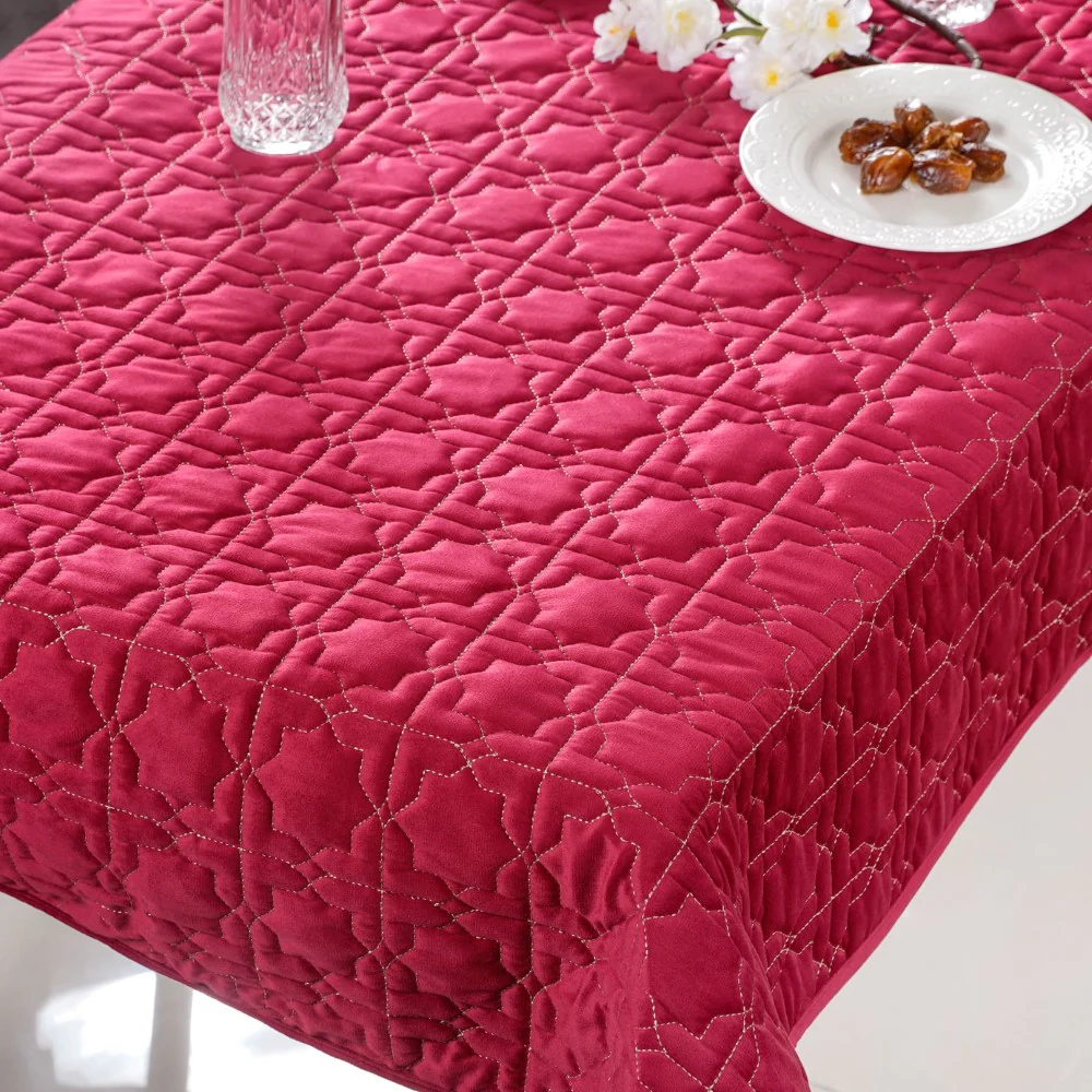 Quilted Zari And Velvet Table Cover Magenta 52x40 Inch - Image 9
