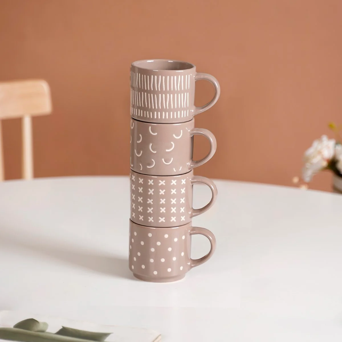 Quirky Beige Stackable Cups Set Of 4 220ml - Image 7