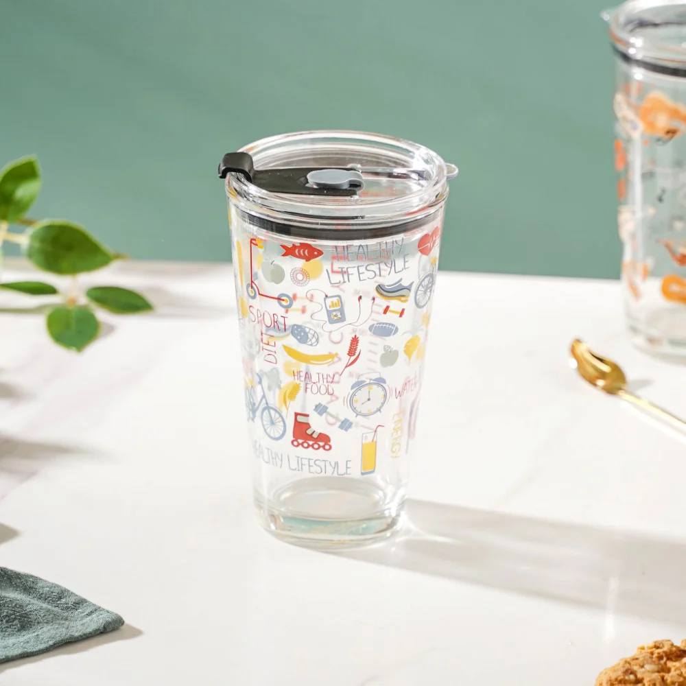 Quirky Glass Tumbler With Lid 400 ml