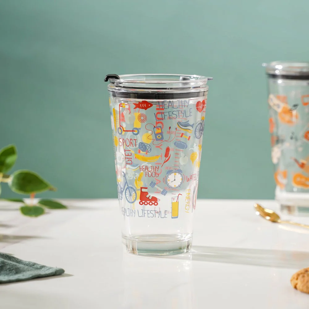 Quirky Glass Tumbler With Lid 400 ml - Image 4