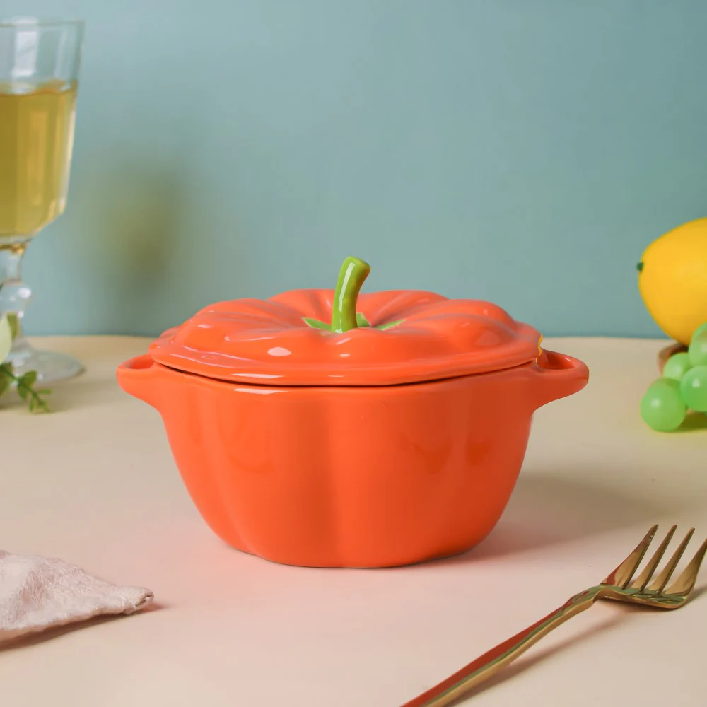 Quirky Pumpkin Bowl With Lid Orange 350 ml - Image 4
