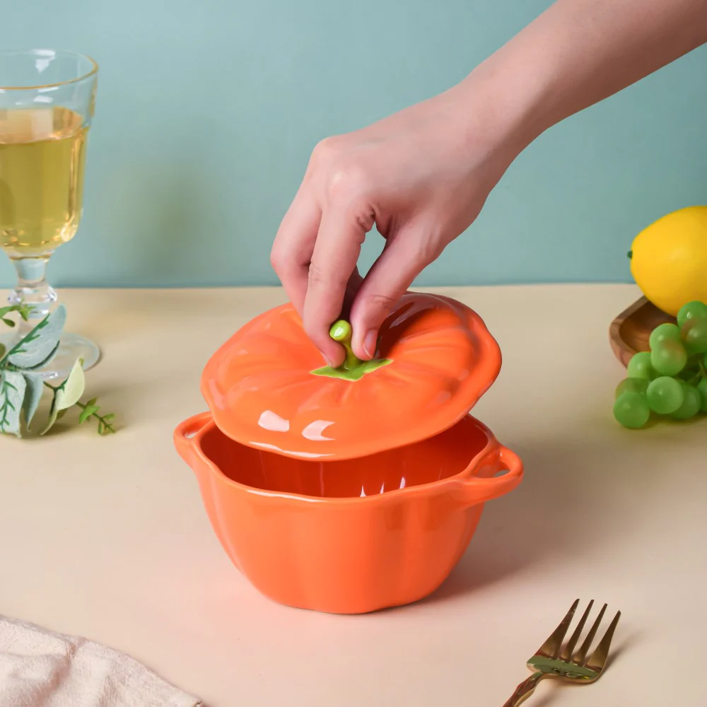 Quirky Pumpkin Bowl With Lid Orange 350 ml - Image 6