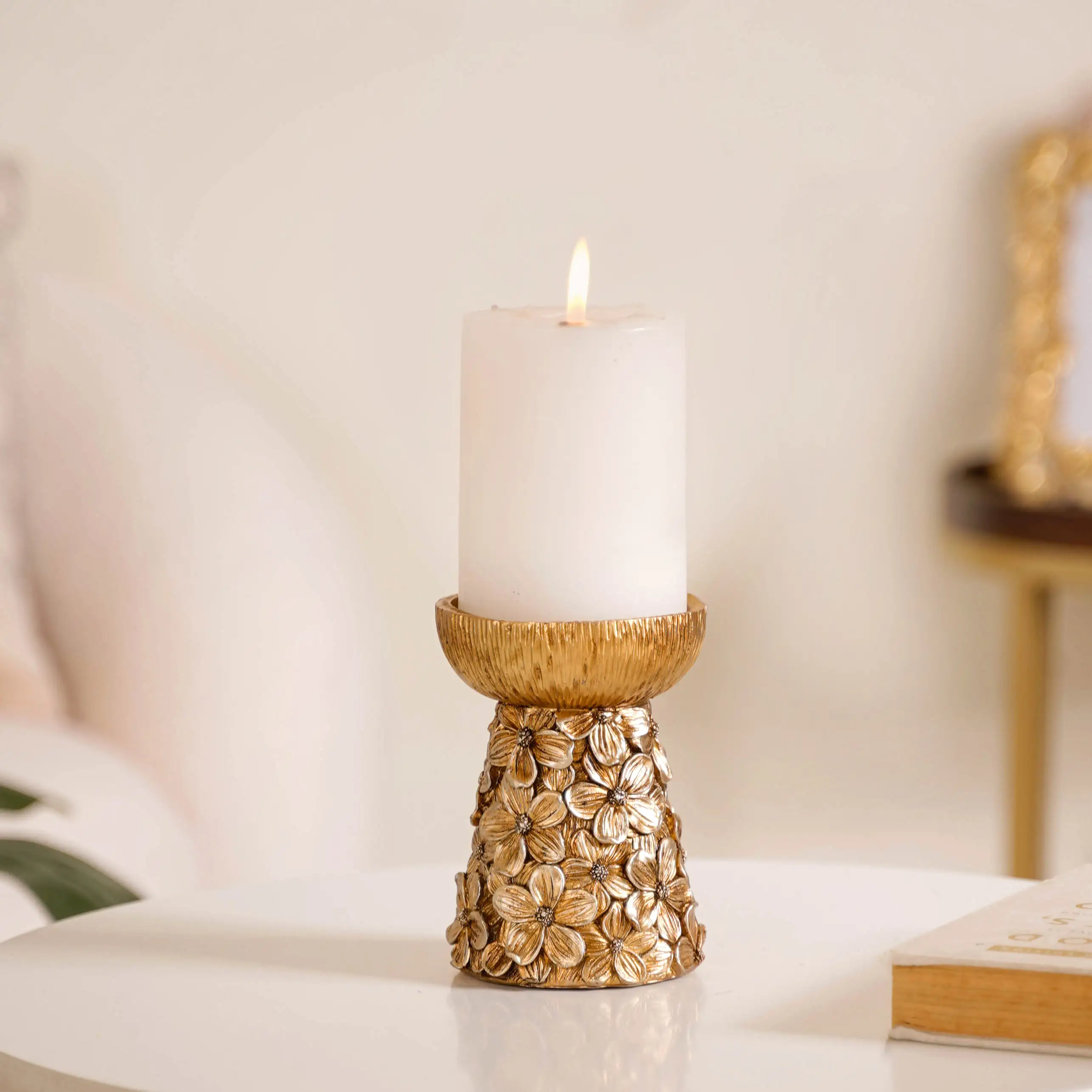 Antique Bronze Floral Candle Holder