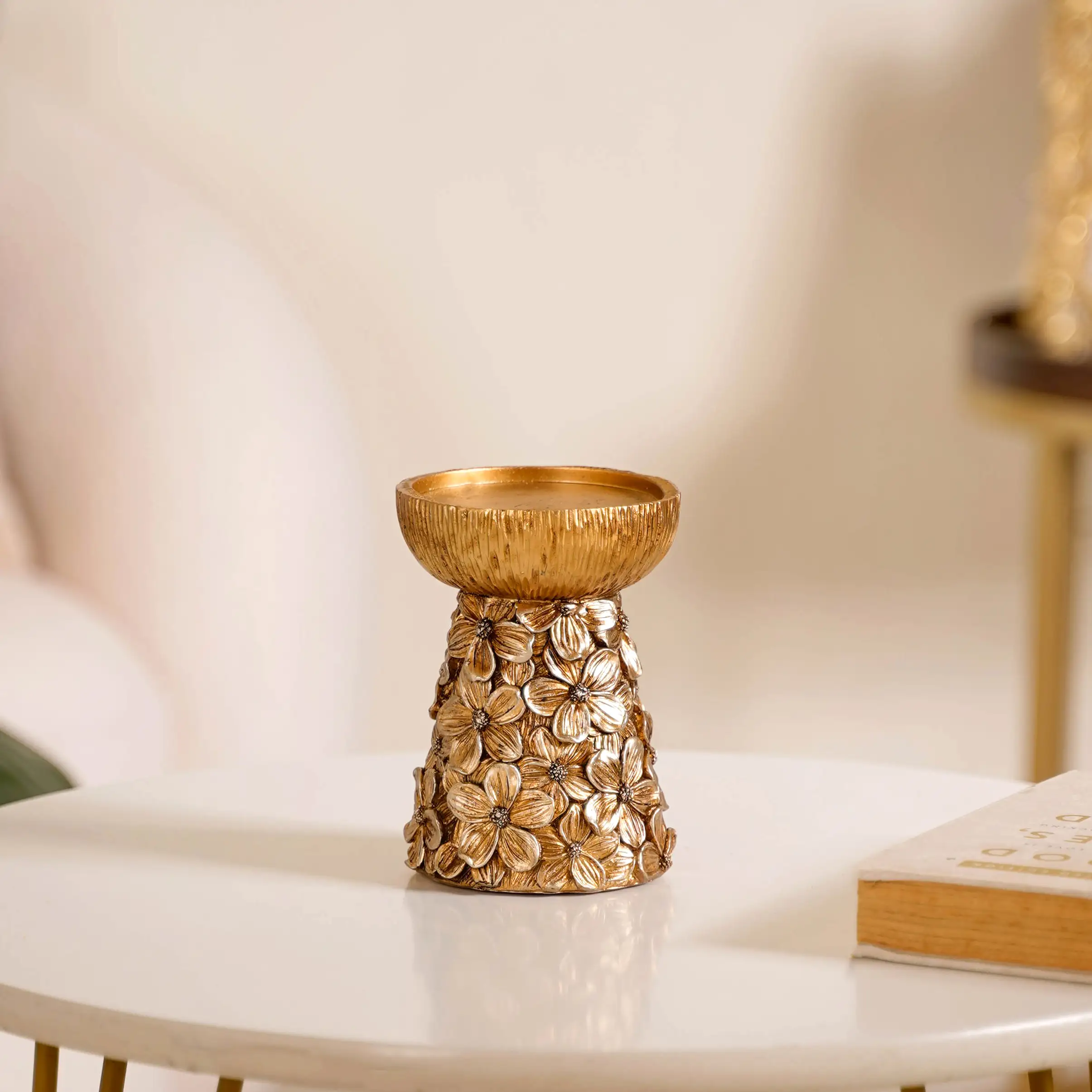 Antique Bronze Floral Candle Holder - Image 2