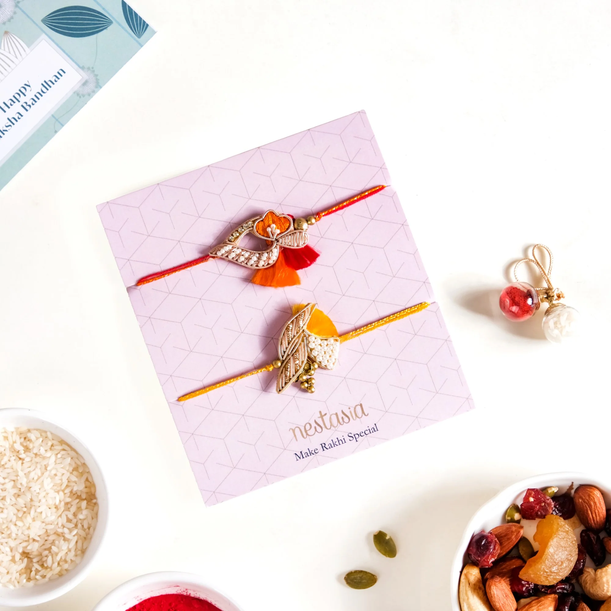 Rakhi For Brother Set Of 4 With Gift Box And Card - Image 3