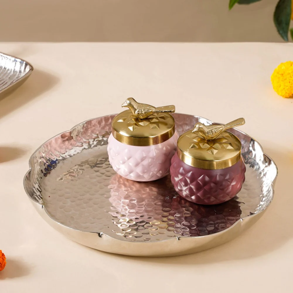 Silver Platter And Jars Gift Set