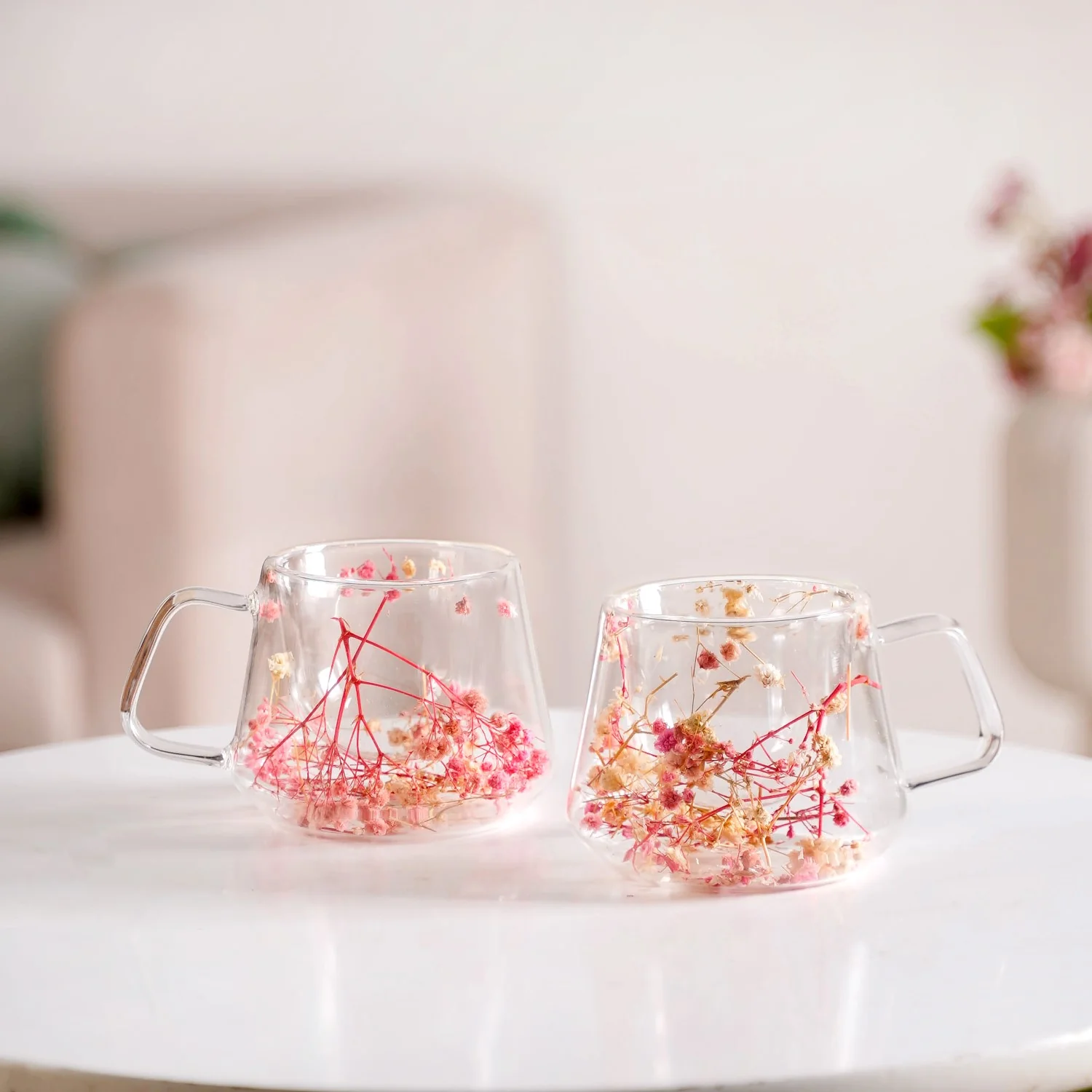 Real Flower Inside Double Wall Glass Cup Set Of 2 180ml - Image 2