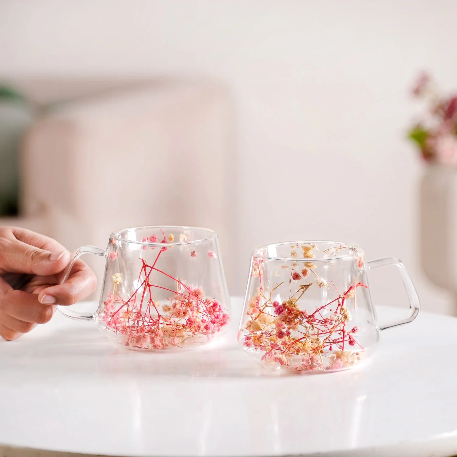 Real Flower Inside Double Wall Glass Cup Set Of 2 180ml - Image 3