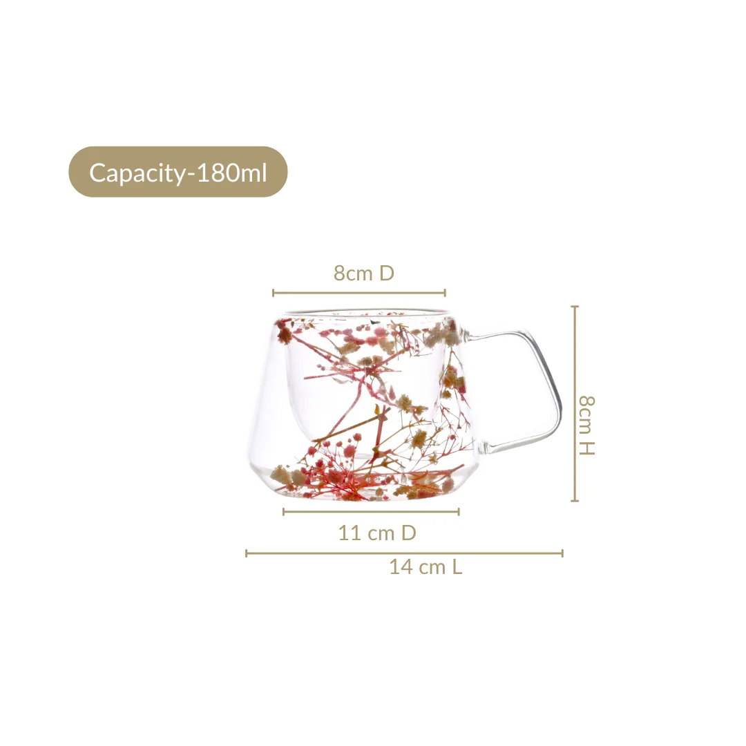 Real Flower Inside Double Wall Glass Cup Set Of 2 180ml - Image 4