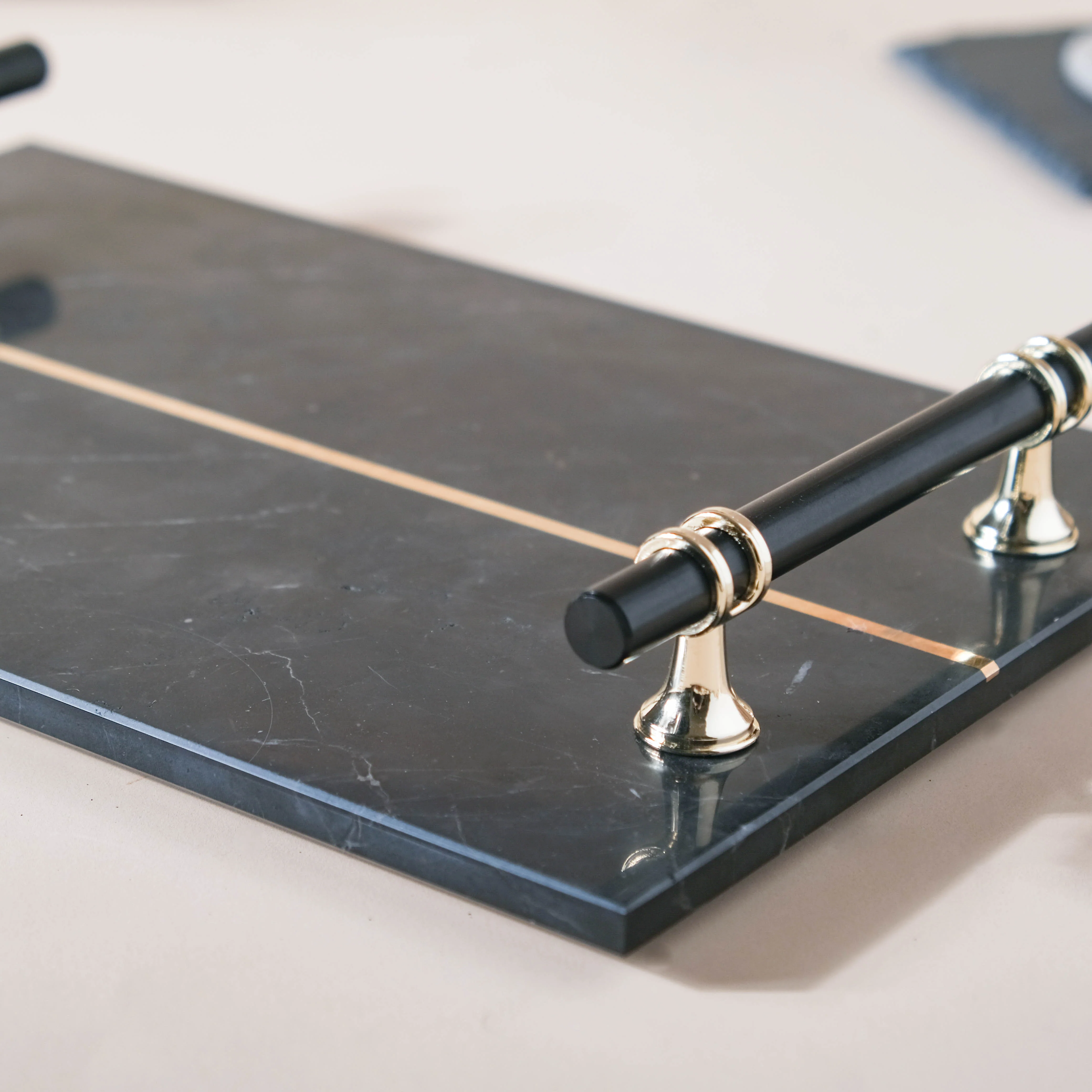 Rectangle Marble Tray With Metal Handle - Image 7