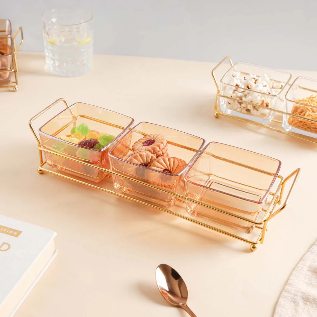 Rectangle Tray with Glass Bowls Set of 3 - Image 4