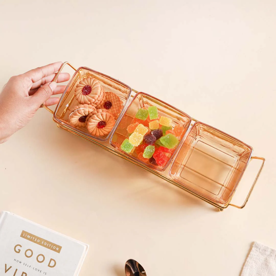 Rectangle Tray with Glass Bowls Set of 3 - Image 6