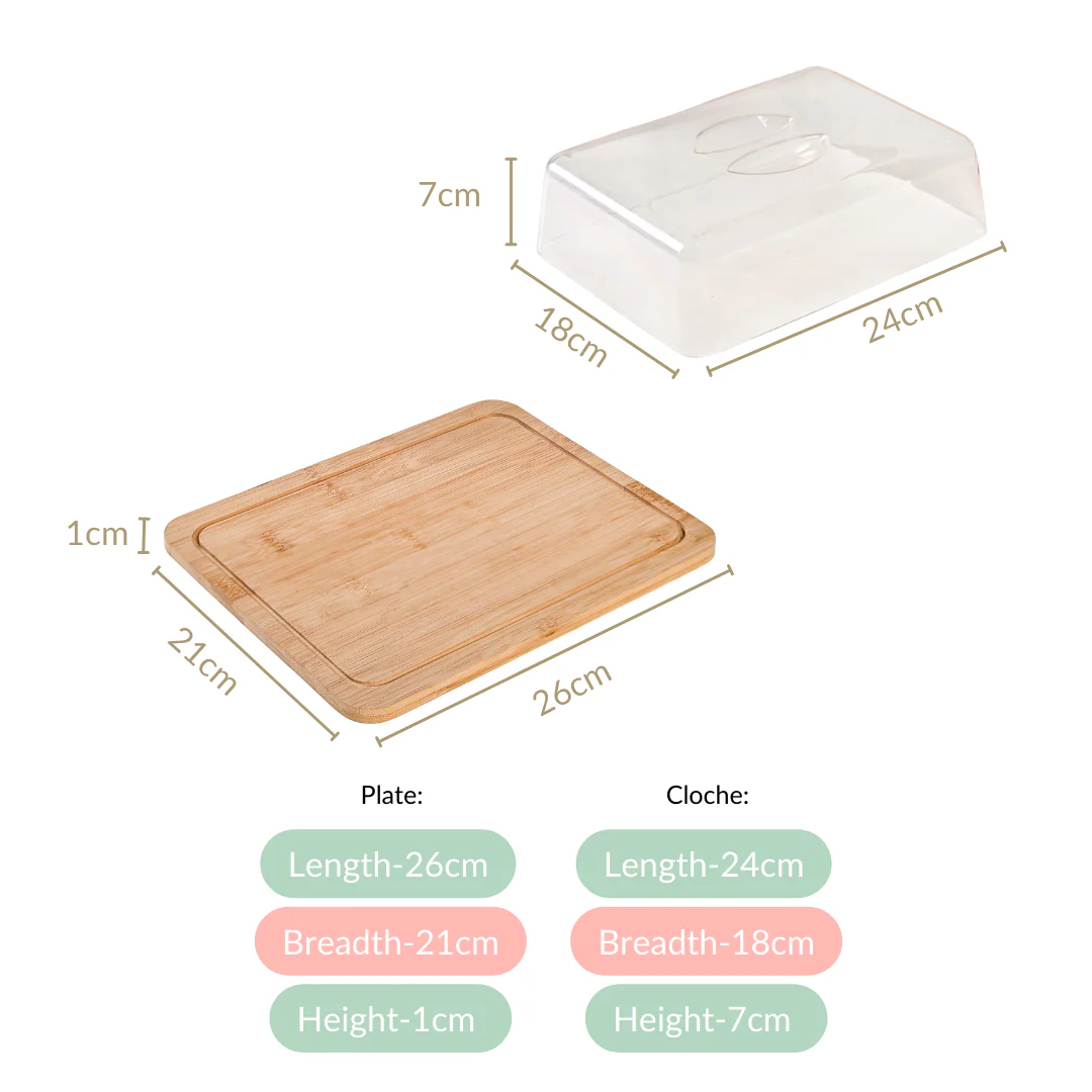Rectangle Wooden Cake Stand With Cloche - Image 4