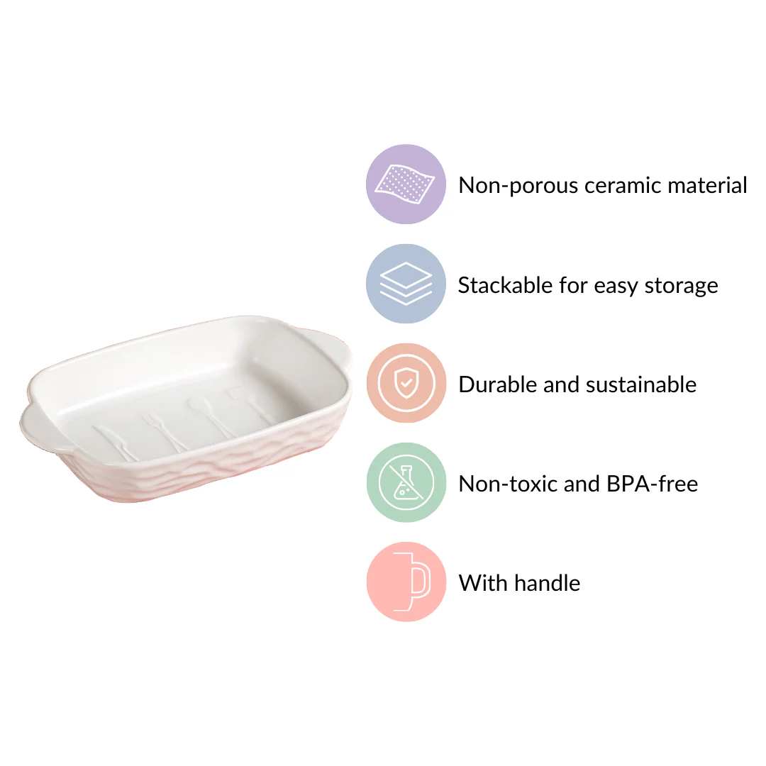 Rectangular Ceramic Baking Dish With Handle White 650 ml - Image 8