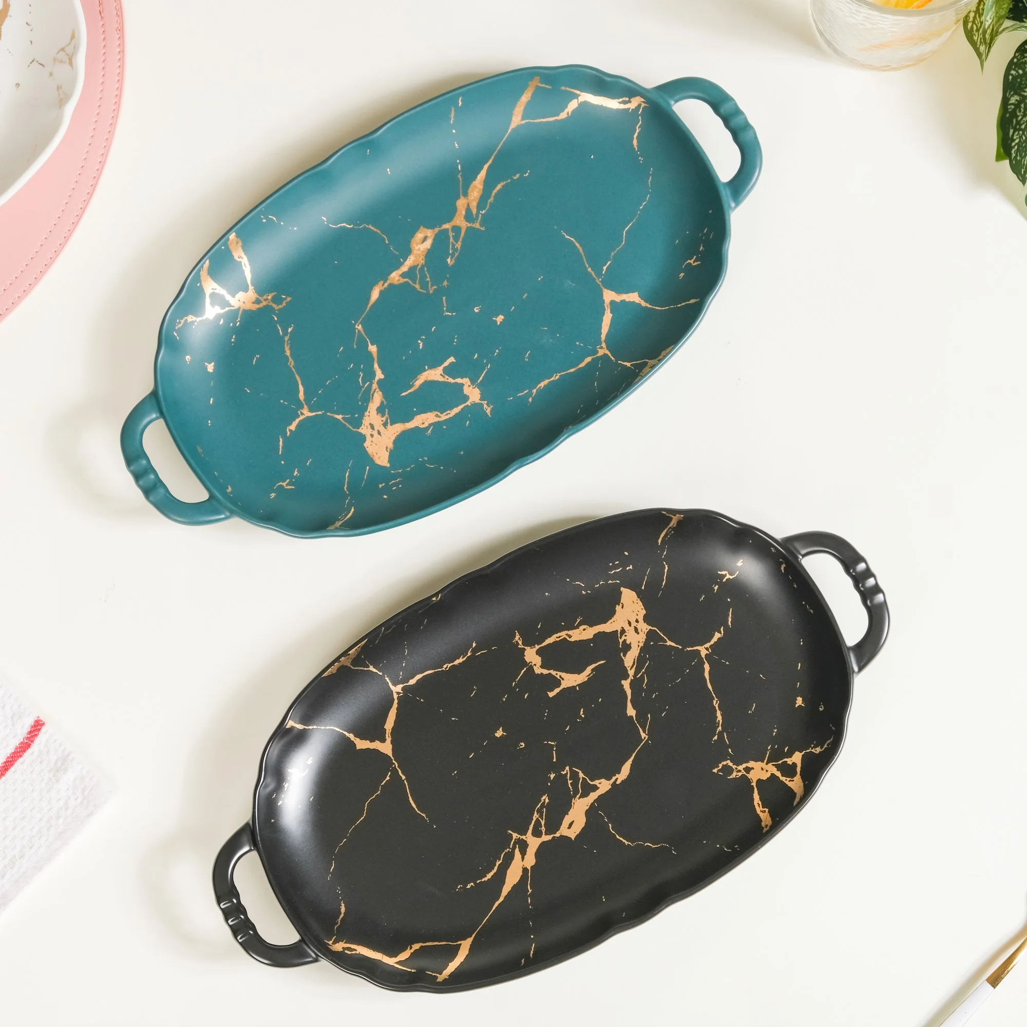 Rectangular Ceramic Serving Plate With Handle - Image 3