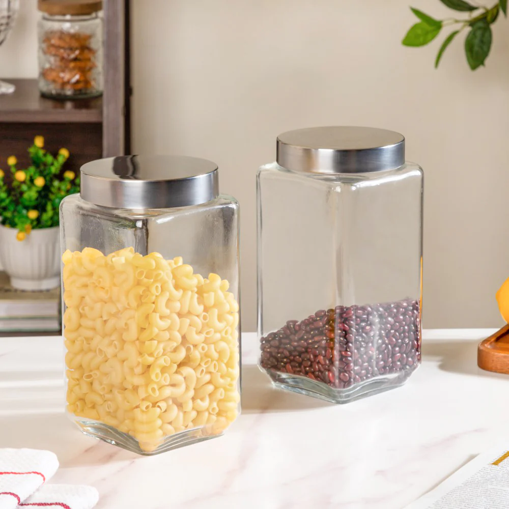 Rectangular Glass Jar With Lid 2 Litre Set Of 2 - Image 4