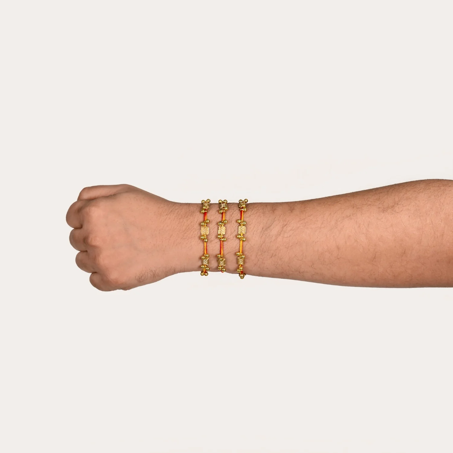 Red And Yellow Traditional Beaded Rakhi Gift Set Of 3 - Image 3
