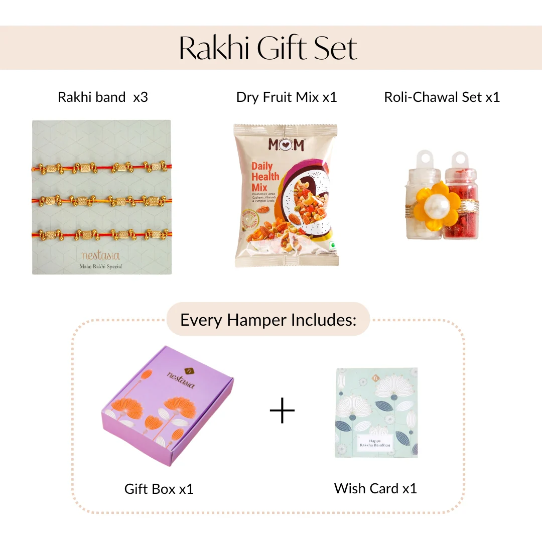 Red And Yellow Traditional Beaded Rakhi Gift Set Of 3 - Image 4