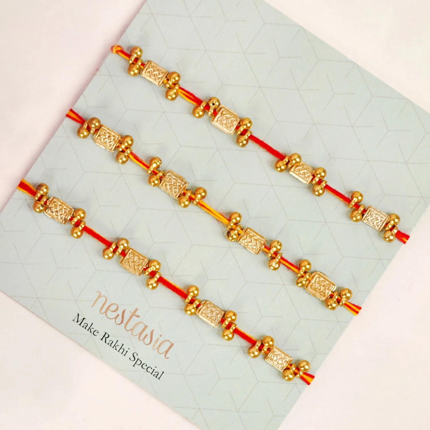 Red And Yellow Traditional Beaded Rakhi Gift Set Of 3 - Image 6
