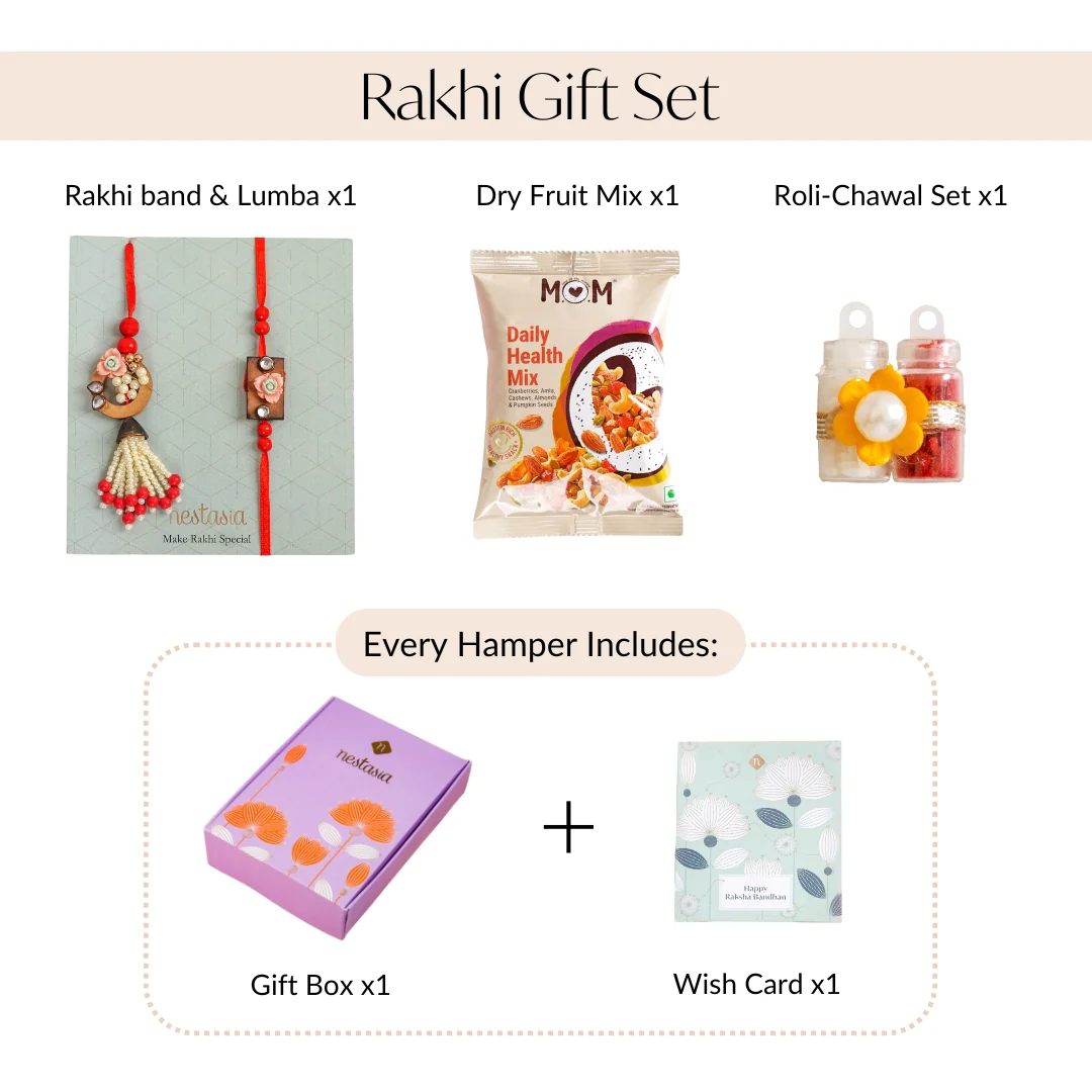 Red Beads Rustic Charm Rakhi Lumba Gift Set - Image 4