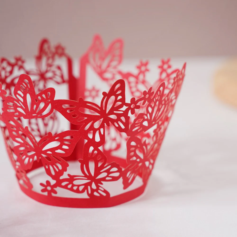 Red Butterfly Lace Cupcake Wrapper Set of 20 - Image 3