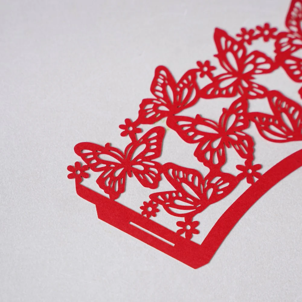 Red Butterfly Lace Cupcake Wrapper Set of 20 - Image 6