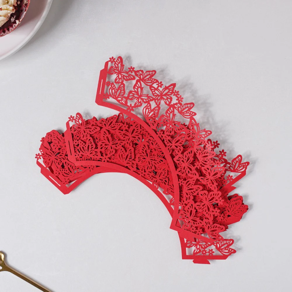 Red Butterfly Lace Cupcake Wrapper Set of 20 - Image 7