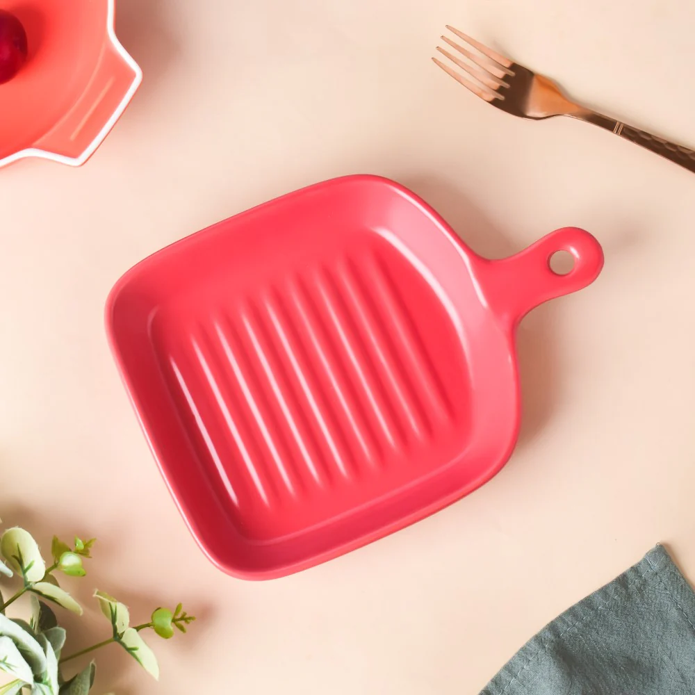 Red Ceramic Grill Plate - Image 4