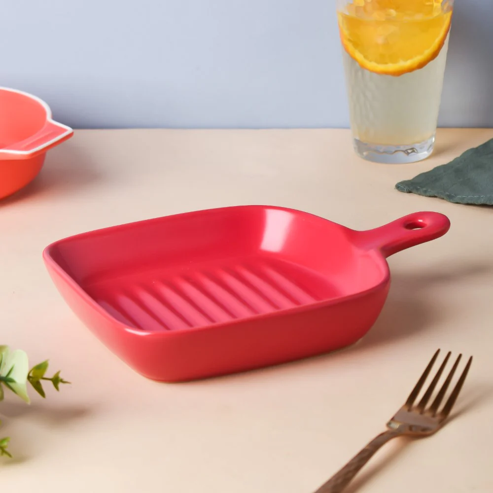 Red Ceramic Grill Plate - Image 6