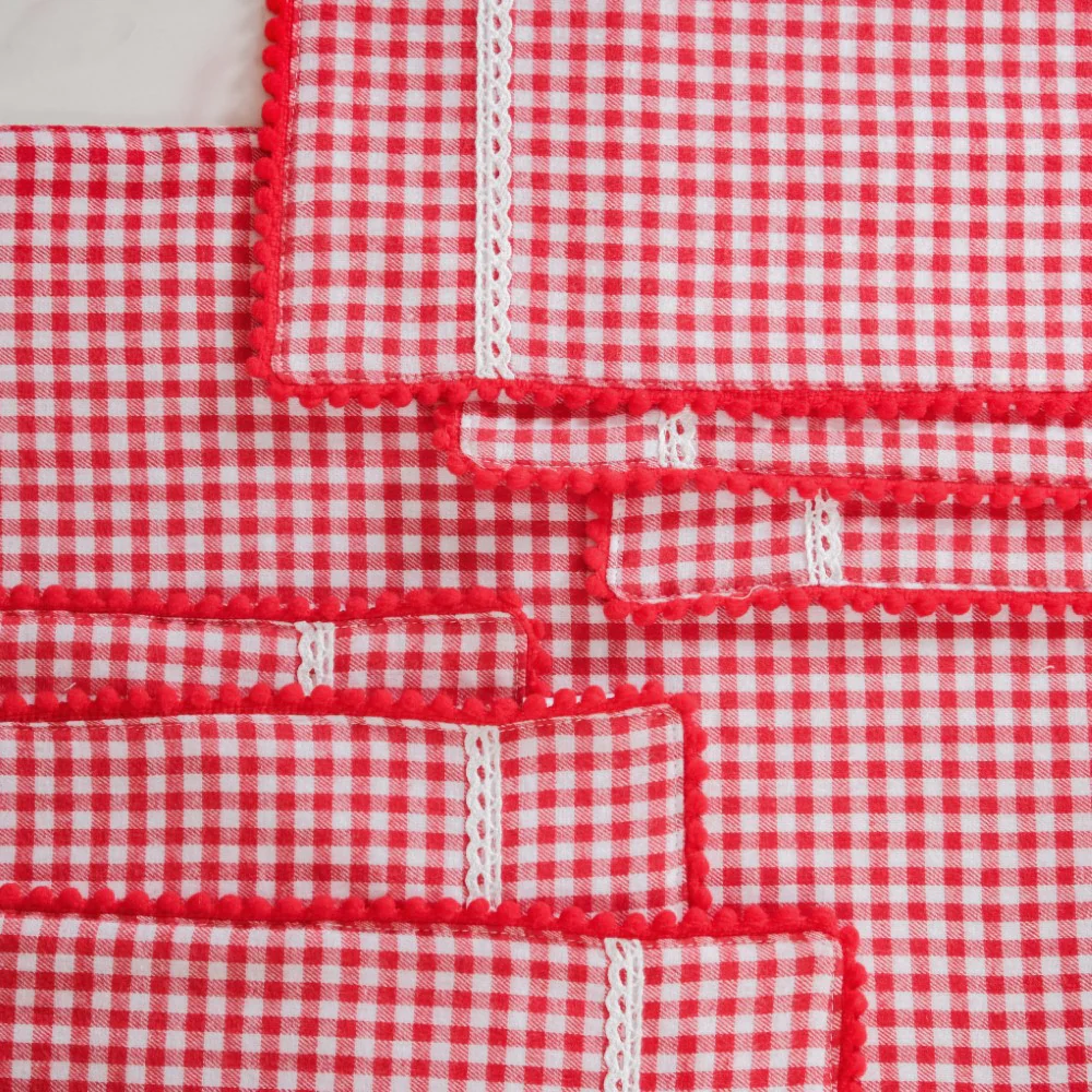 Red Checkered Cotton Table Runner With 6 Table Mats - Image 13