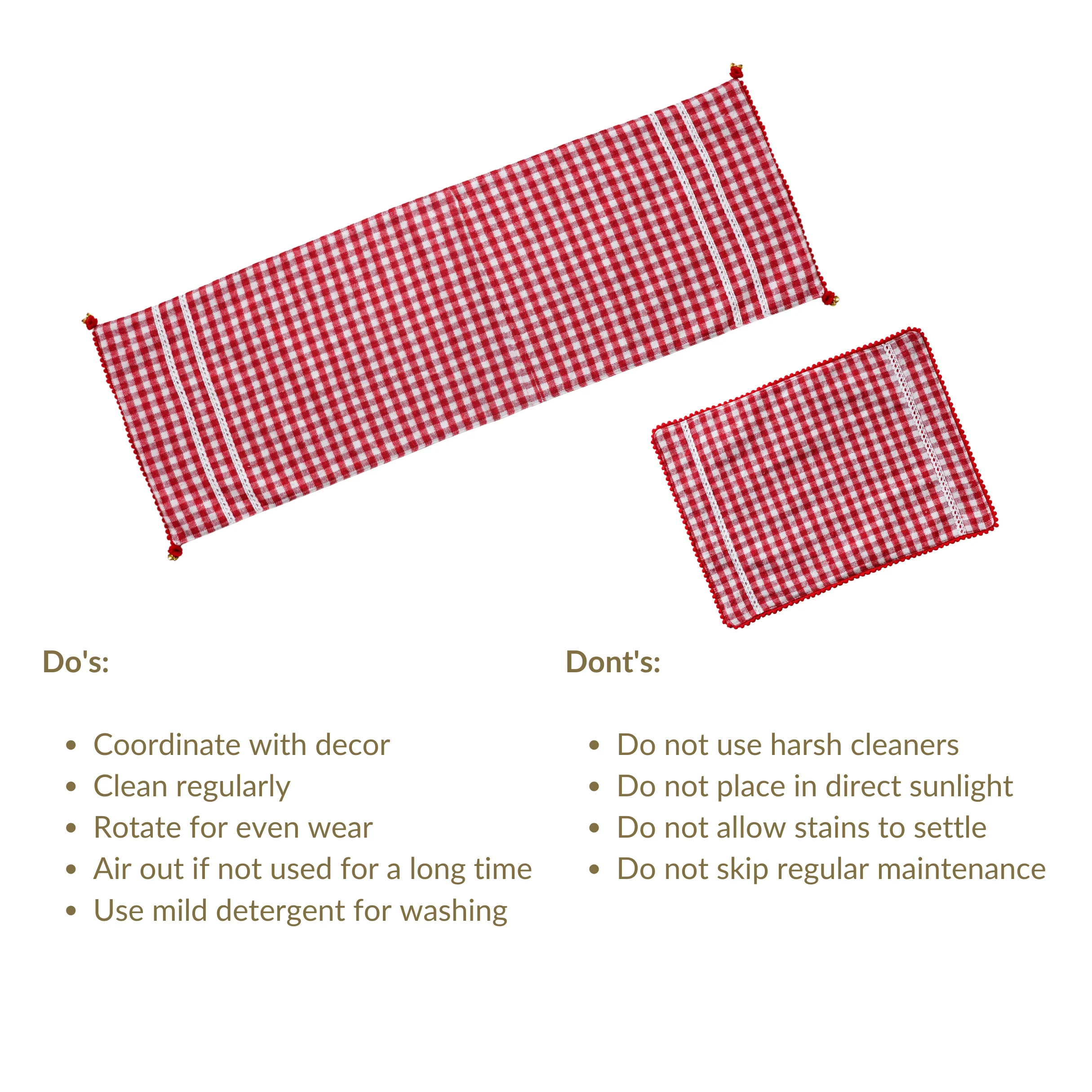 Red Checkered Cotton Table Runner With 6 Table Mats - Image 8