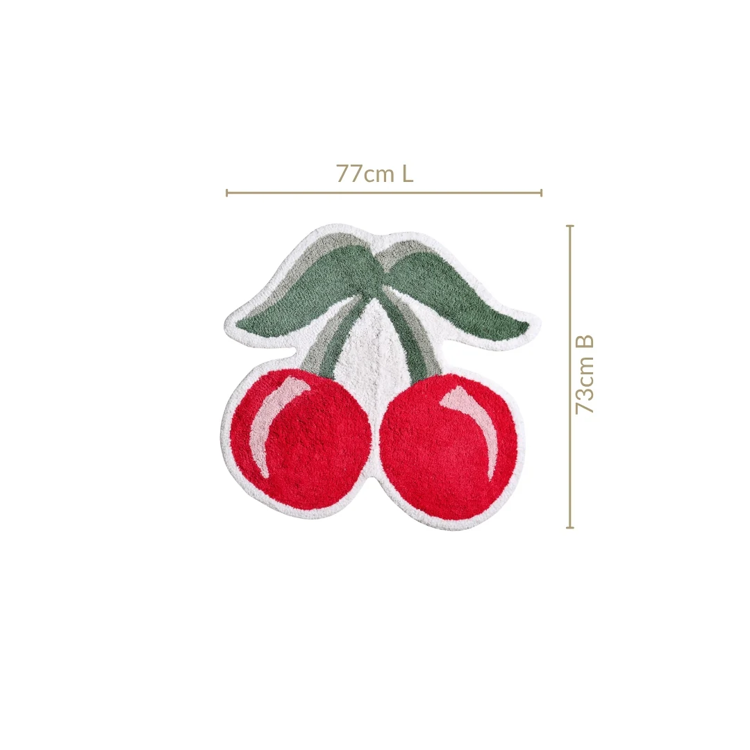Red Cherry Tufted Cotton Anti Slip Floor Mat 77x73cm - Image 2