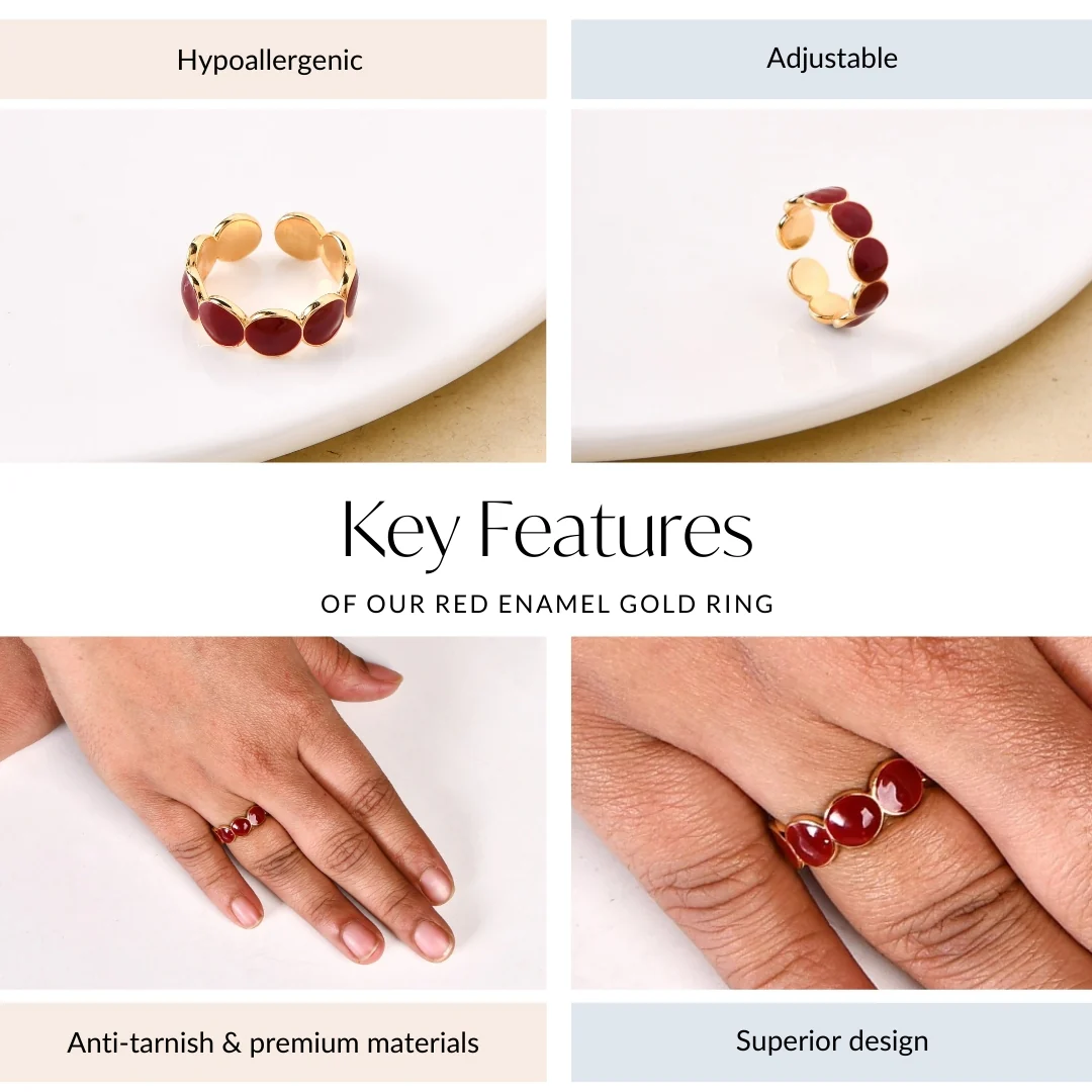Red Enamel Gold Ring - Image 4