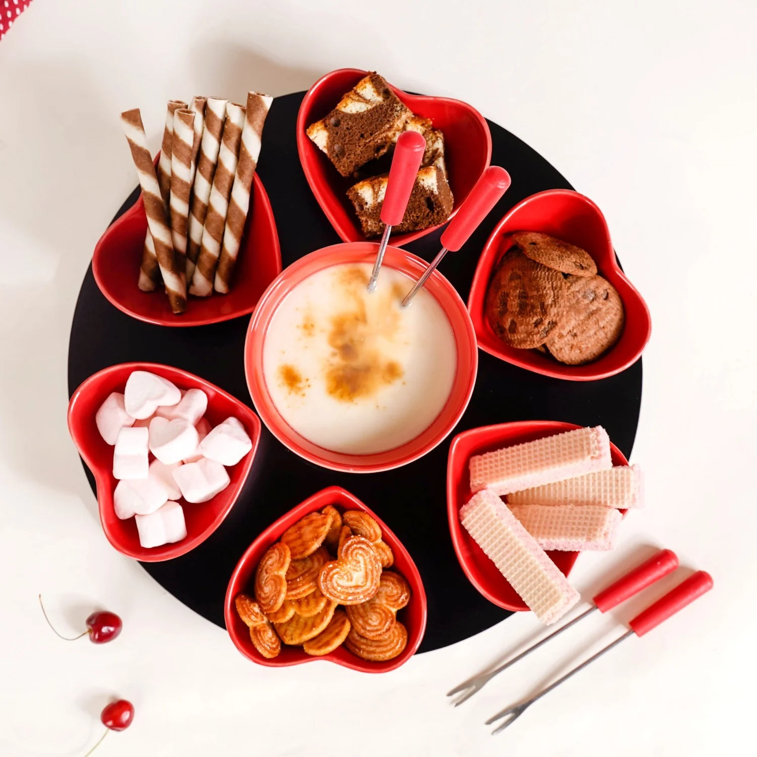 Red Heart Ceramic Fondue Set - Image 4