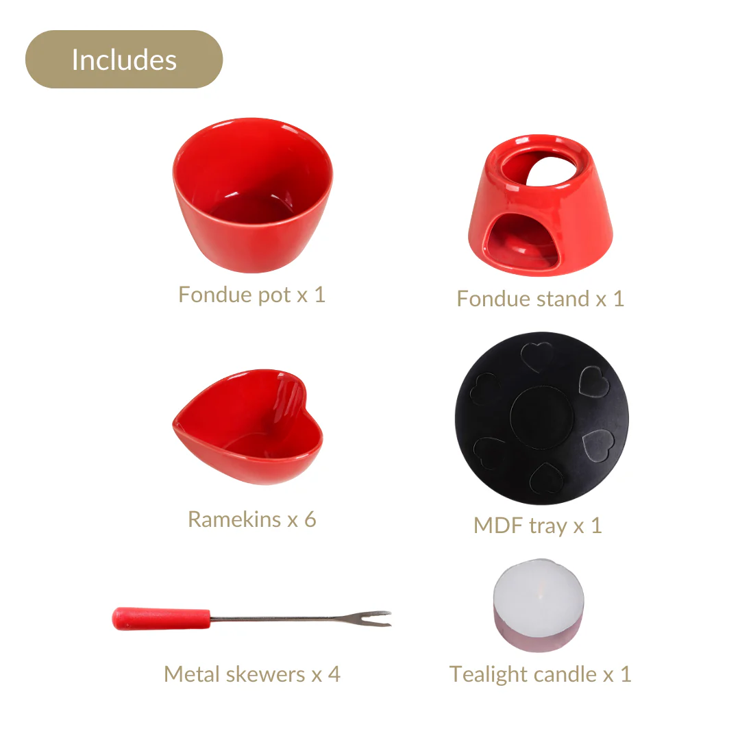 Red Heart Ceramic Fondue Set - Image 5