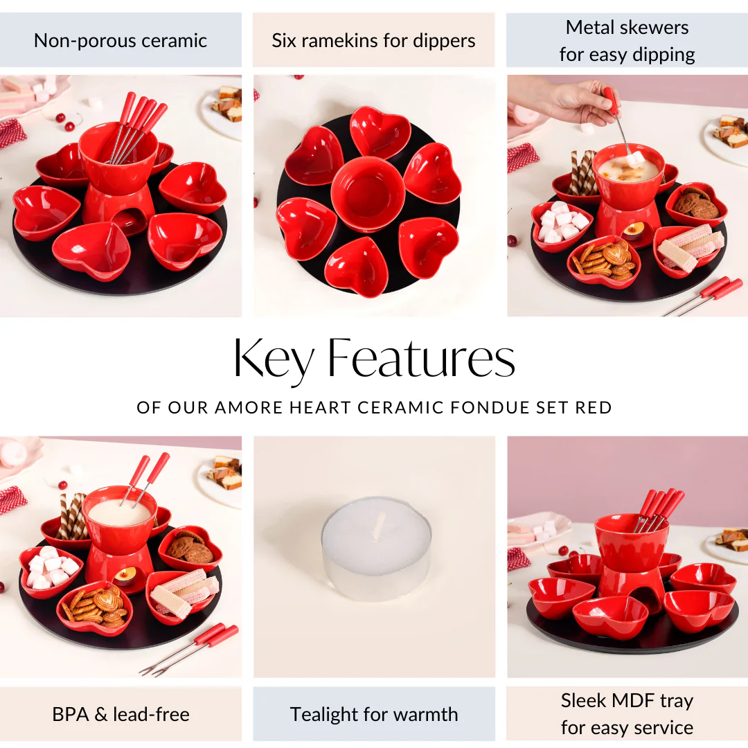 Red Heart Ceramic Fondue Set - Image 8